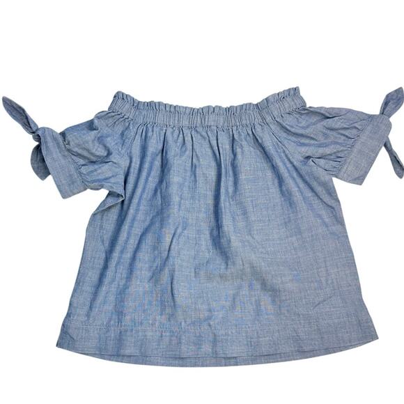 J. Crew Tops - J. Crew Off Shoulder Chambray Top Womens 6 Blue Tie Sleeve Peasant Blouse NWT
